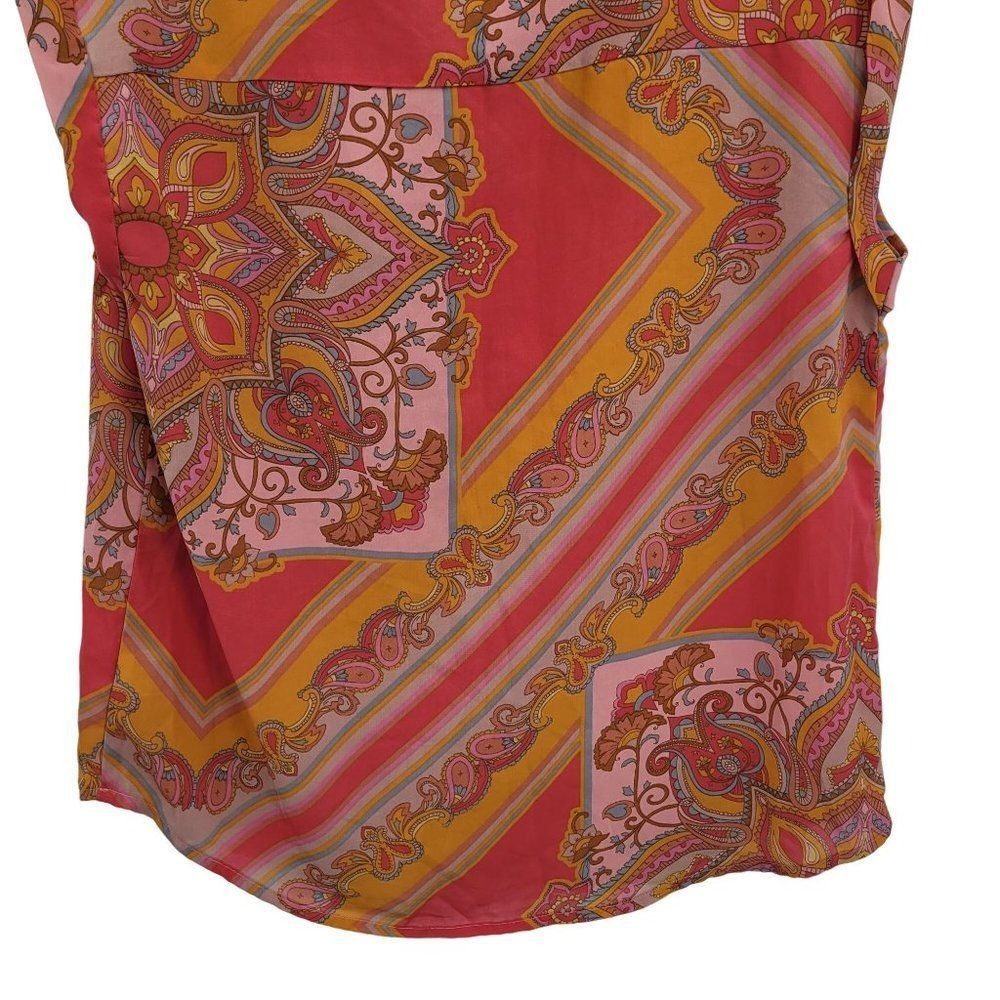 Bandolino Boho Paisley Patchwork Scarf Print Blouse Top Sz M Pink Gypsy - Picture 11 of 15